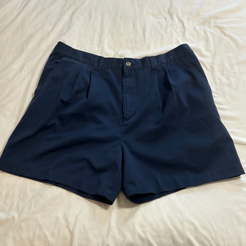 Puritan Mens Navy Blue Pleated Chino‎ Shorts Size 36 Cotton Blend Casual Classic